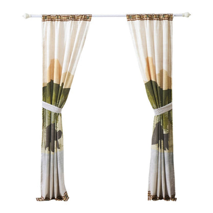 Kip 2 Panels Curtain Set, Microfiber, Green and Beige Mountain Scenery
