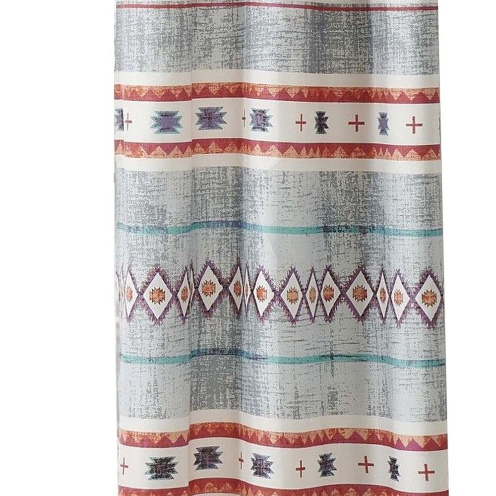 Pimi 2 Panel Curtain Set, Boho Stripes Red White Gray, Microfiber