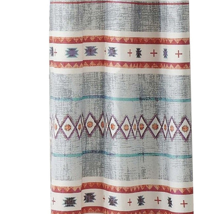 Pimi 2 Panel Curtain Set, Boho Stripes Red White Gray, Microfiber