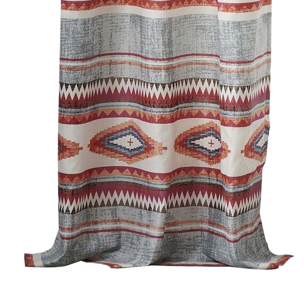 Pimi 2 Panel Curtain Set, Boho Stripes Red White Gray, Microfiber