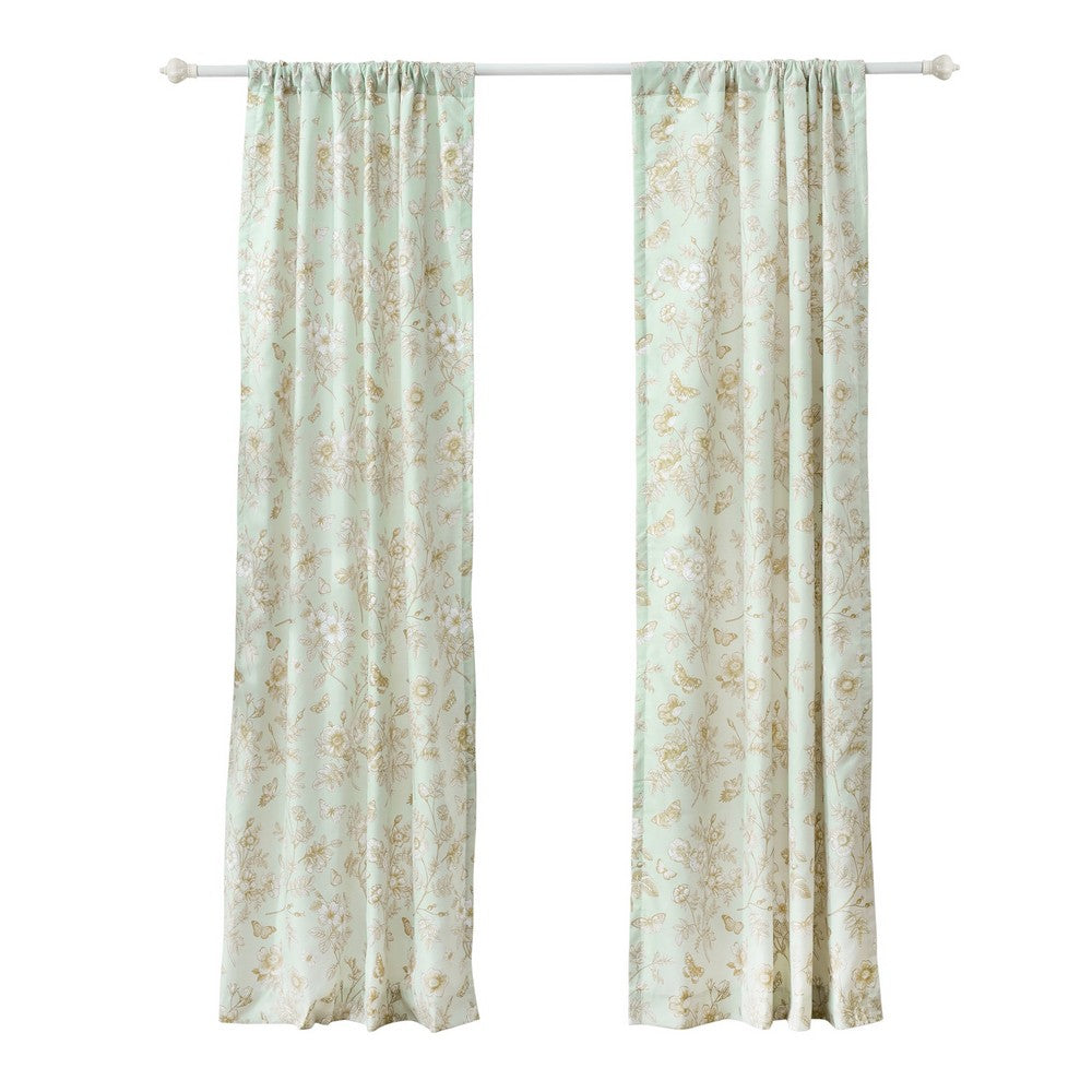 Vola 2 Panel Curtain Set, Light Mint Green Microfiber, Floral Pattern