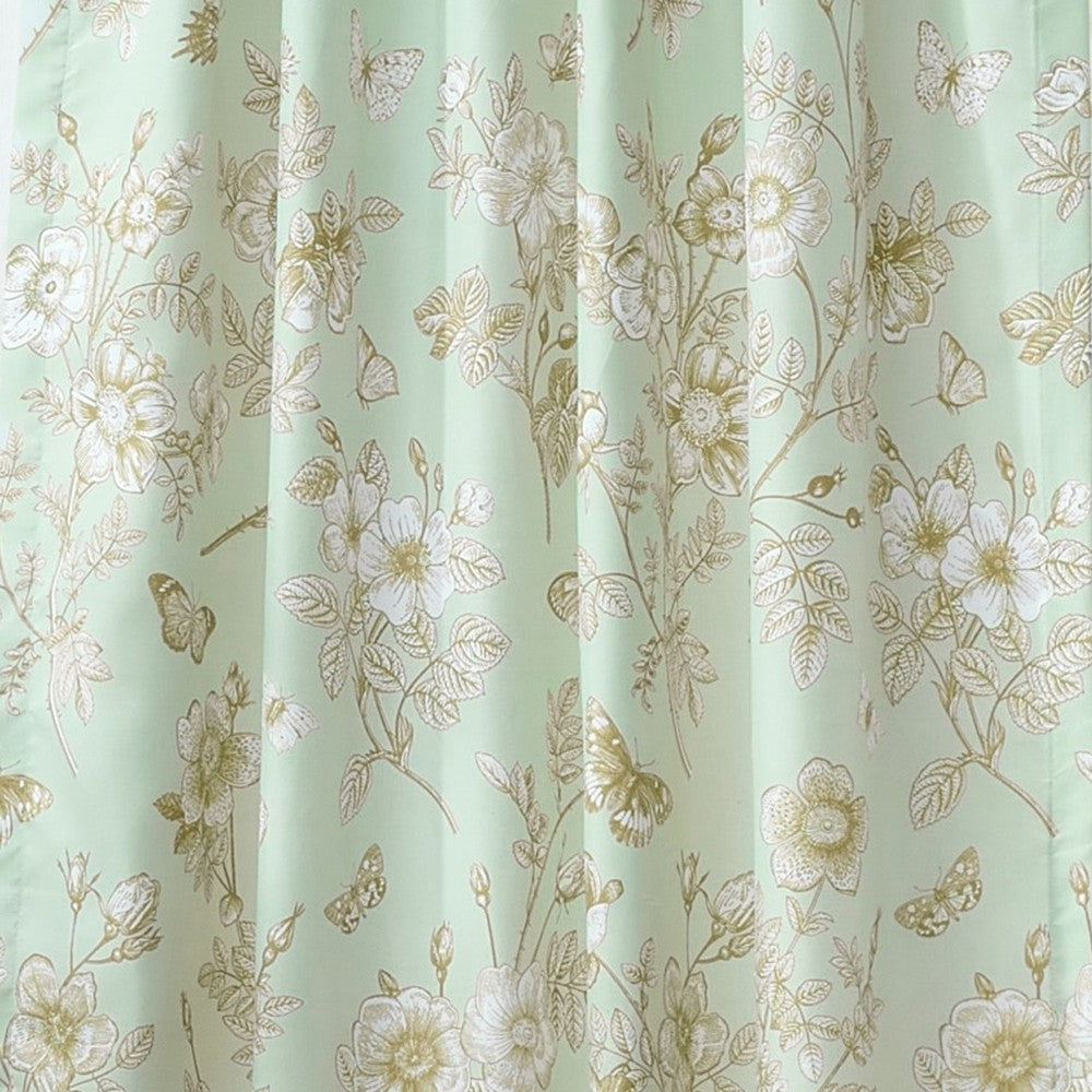 Vola 2 Panel Curtain Set, Light Mint Green Microfiber, Floral Pattern