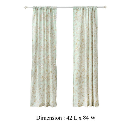Vola 2 Panel Curtain Set, Light Mint Green Microfiber, Floral Pattern