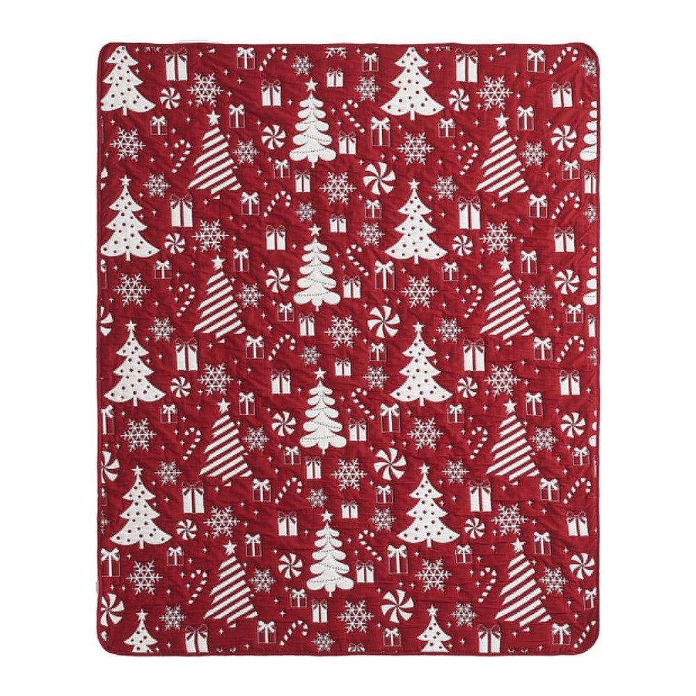 Daru Throw Blanket, 50x60, Christmas Theme, Red and White Polyester