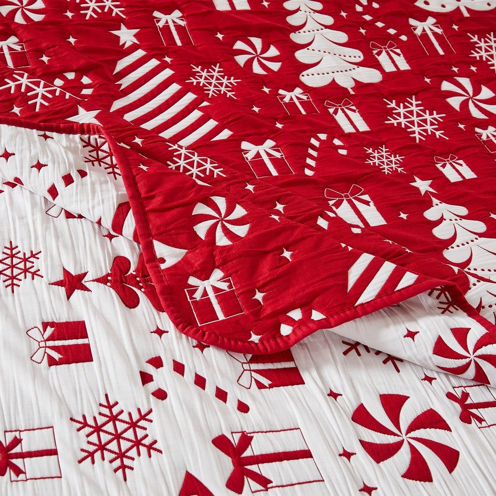 Daru Throw Blanket, 50x60, Christmas Theme, Red and White Polyester