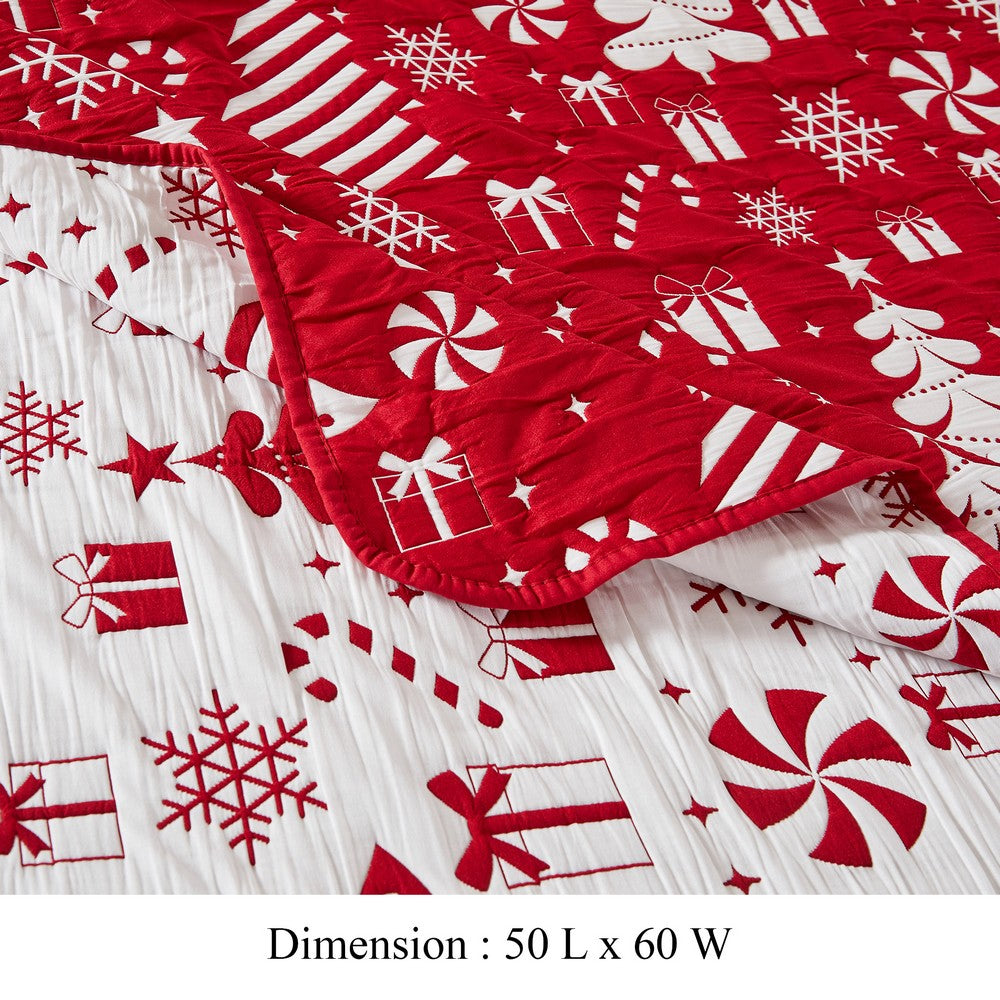 Daru Throw Blanket, 50x60, Christmas Theme, Red and White Polyester