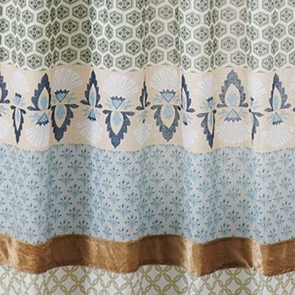 Ello 2 Panel Curtain Panel Set, Cotton White and Blue Geometric Print