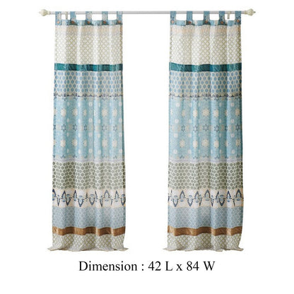 Ello 2 Panel Curtain Panel Set, Cotton White and Blue Geometric Print