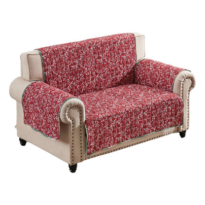 Lowa Loveseat Slipcover, Reversible Polyester, Green Red Festive Theme