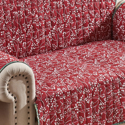 Lowa Loveseat Slipcover, Reversible Polyester, Green Red Festive Theme