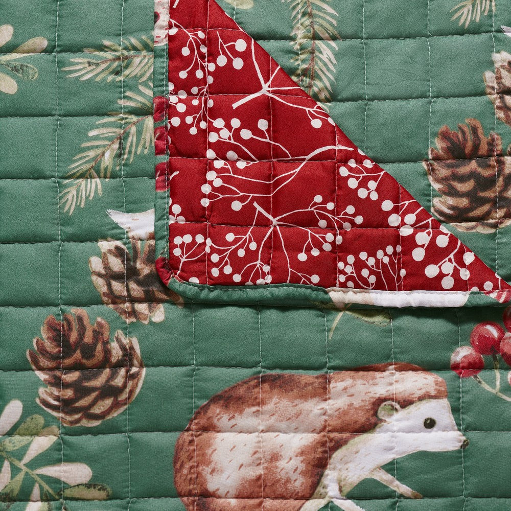 Lowa Sofa Slipcover, Reversible, Polyester, Green, Red Festive Theme