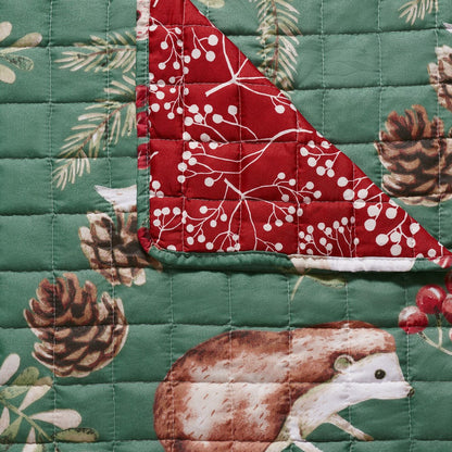 Lowa Sofa Slipcover, Reversible, Polyester, Green, Red Festive Theme