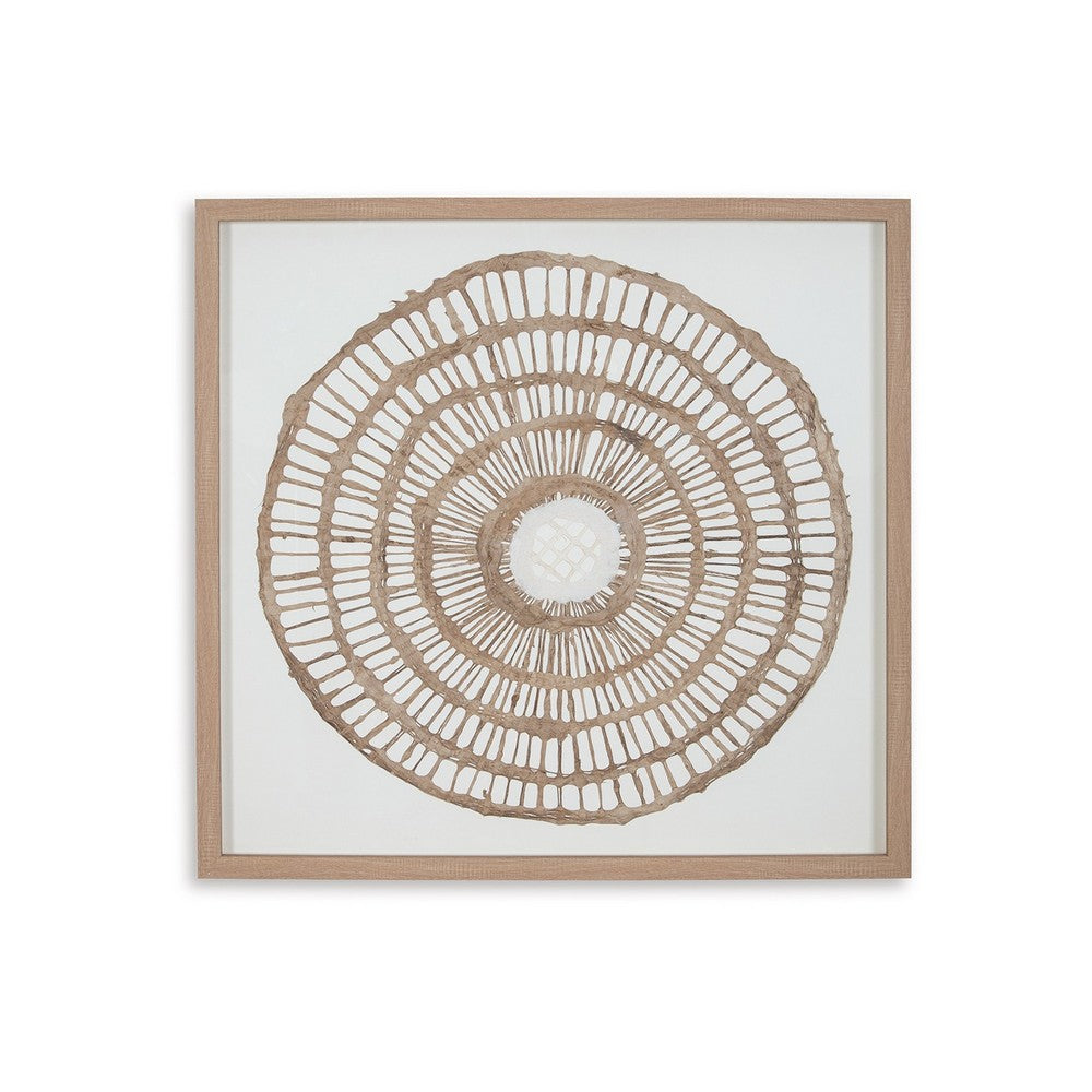 Wall Decor, Craft Paper Circle Framed Art, Brown White, 38x38 Square
