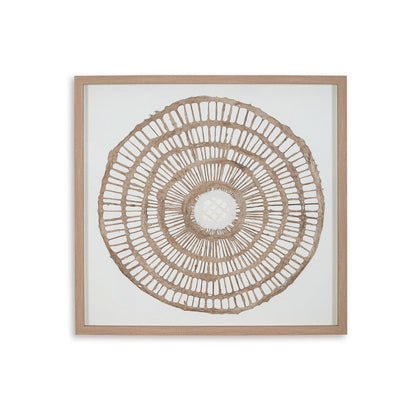 Wall Decor, Craft Paper Circle Framed Art, Brown White, 38x38 Square