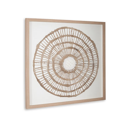 Wall Decor, Craft Paper Circle Framed Art, Brown White, 38x38 Square