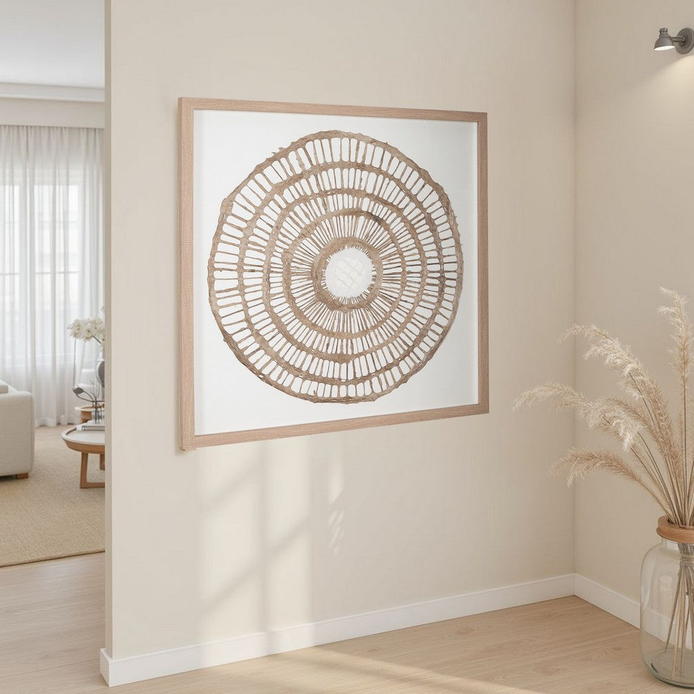 Wall Decor, Craft Paper Circle Framed Art, Brown White, 38x38 Square