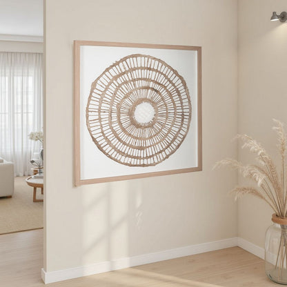 Wall Decor, Craft Paper Circle Framed Art, Brown White, 38x38 Square
