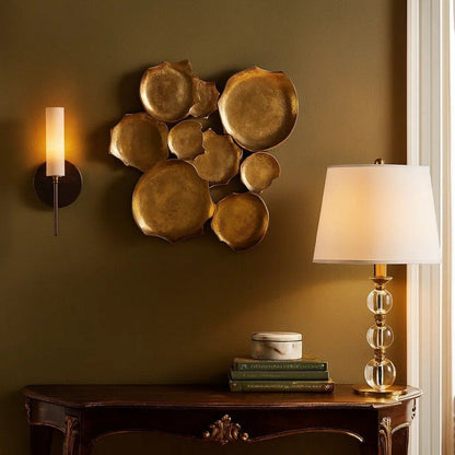 Wall Art Decor, Organic Round Shape Design, 20x20, Antique Gold Metal