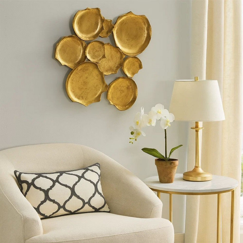 Wall Art Decor, Organic Round Shape Design, 20x20, Antique Gold Metal