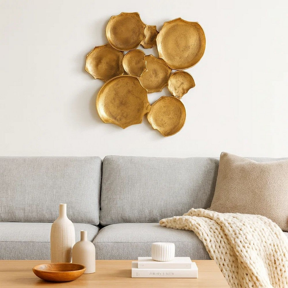 Wall Art Decor, Organic Round Shape Design, 20x20, Antique Gold Metal