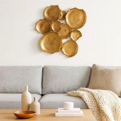 Wall Art Decor, Organic Round Shape Design, 20x20, Antique Gold Metal