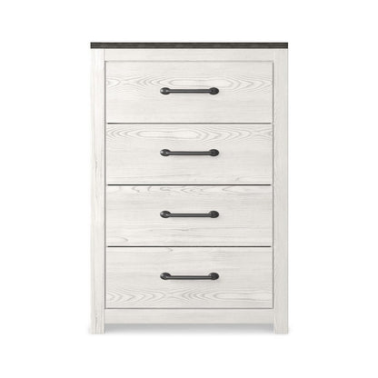 Hara Tall Dresser Chest, 4 Drawers Metal Handles, Farmhouse White Gray