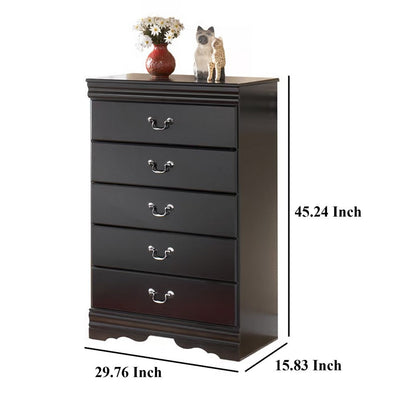 Yara Tall Dresser Chest, Classic Black, 5 Drawers Pewter Metal Handles