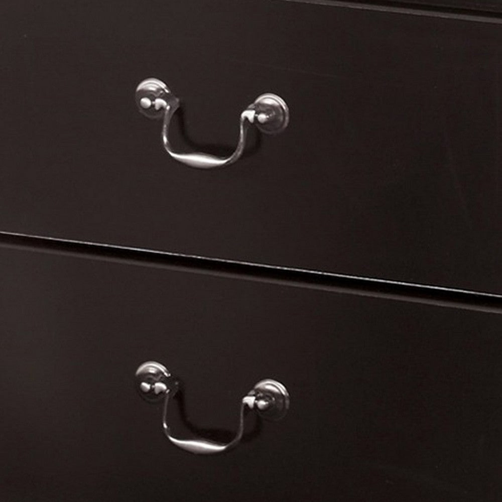 Yara Nightstand, Classic Black, 25 Inch, 2 Drawers, Pewter Handles