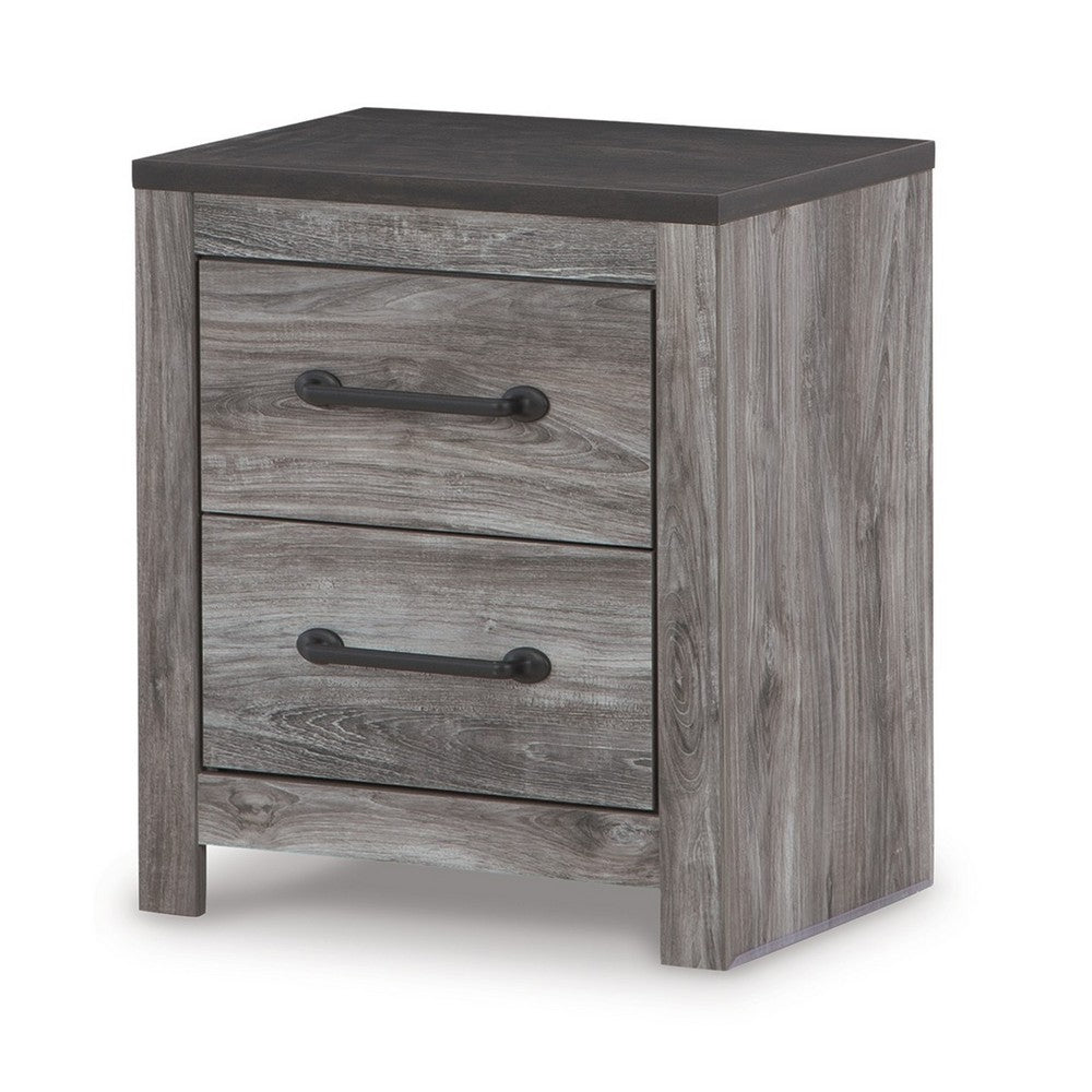 Bono Nightstand, 2 Storage Drawers, 25 Inch, Wood Grain Gray Finish
