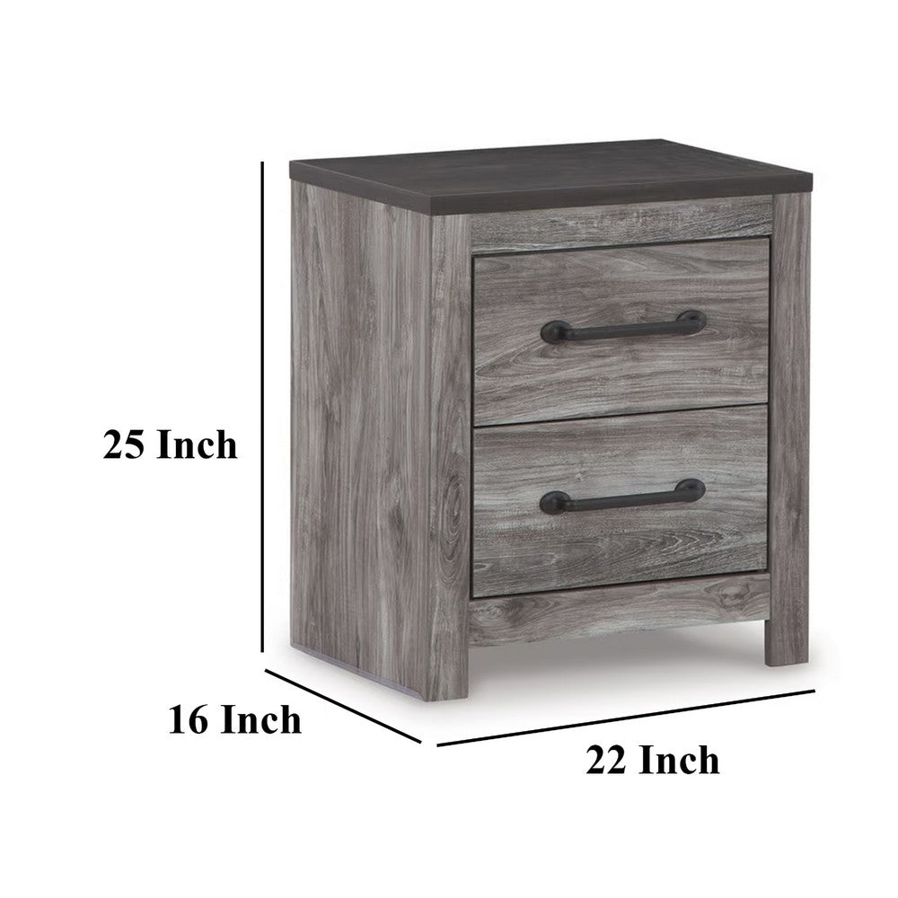 Bono Nightstand, 2 Storage Drawers, 25 Inch, Wood Grain Gray Finish