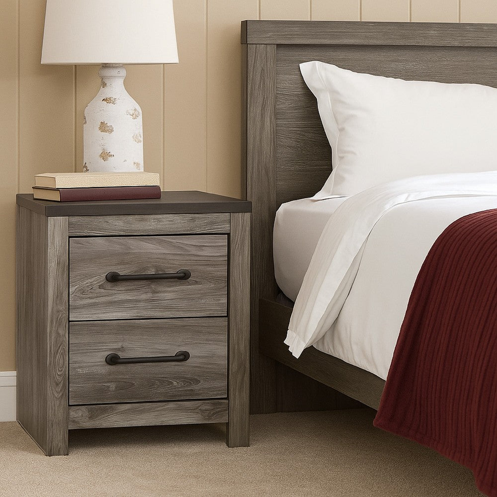 Bono Nightstand, 2 Storage Drawers, 25 Inch, Wood Grain Gray Finish