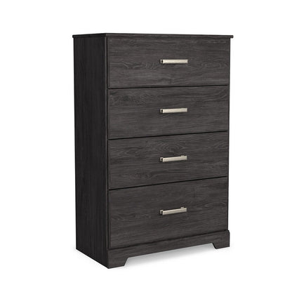 Cyme Tall Dresser Chest, 4 Drawer, Modern Dark Charcoal Brown Laminate