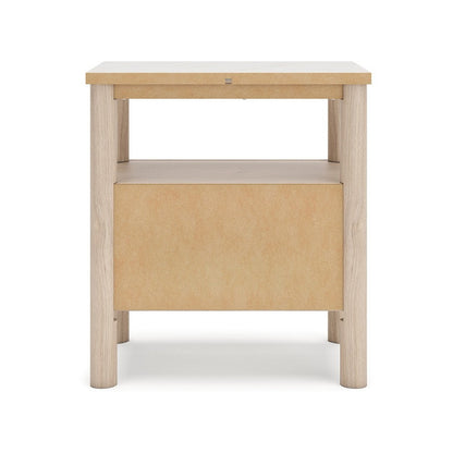 Mooran Nightstand, 1 Drawer w USB-C, Marble Finish Top, Brown Beige