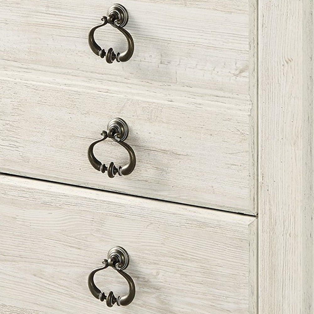 Isla Nightstand, 2 Drawers, 2 USB, Brown Wood Top, Rustic Whitewash