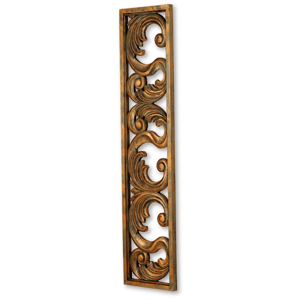 Accent Wall Decoration, Classic Scrolled Design 10x42 Gold Tone Finish