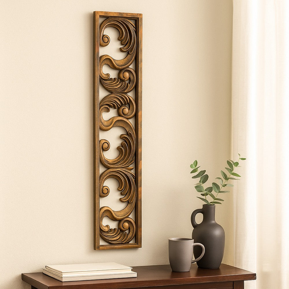 Accent Wall Decoration, Classic Scrolled Design 10x42 Gold Tone Finish