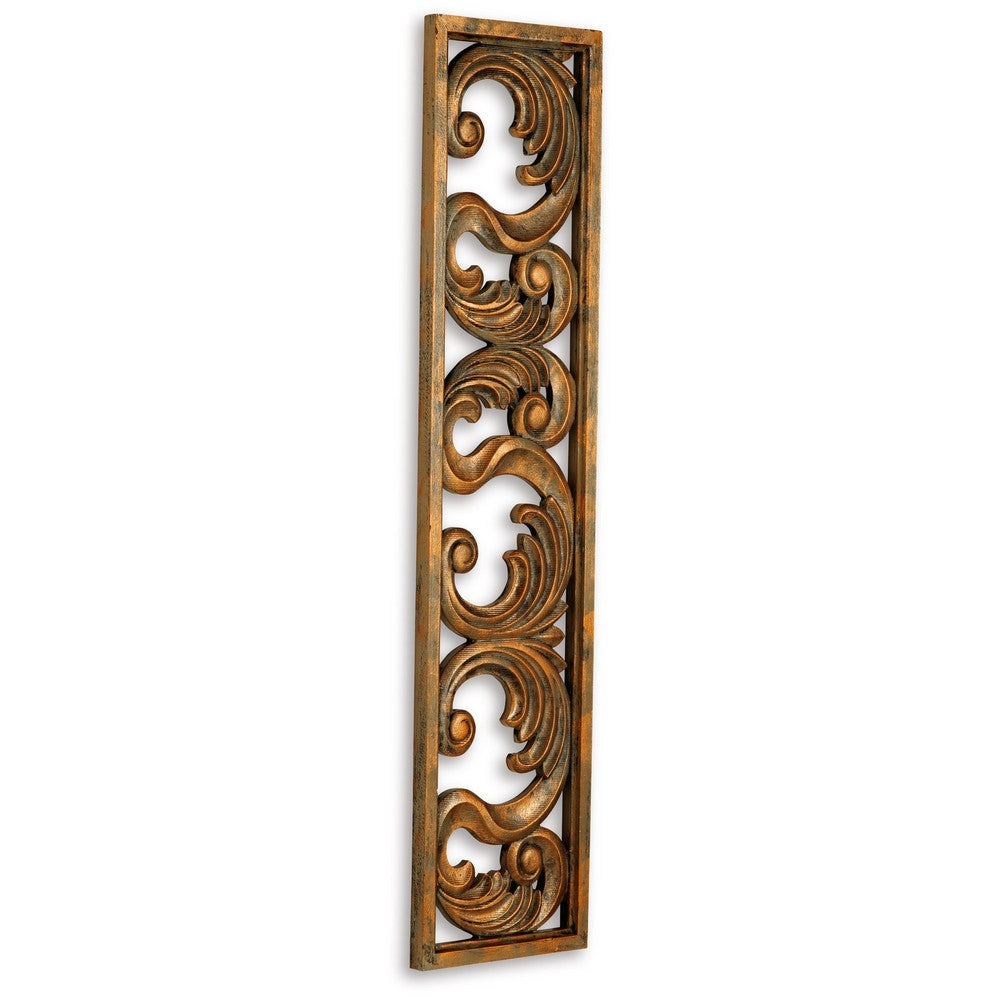 Accent Wall Decoration, Classic Scrolled Design 10x42 Gold Tone Finish