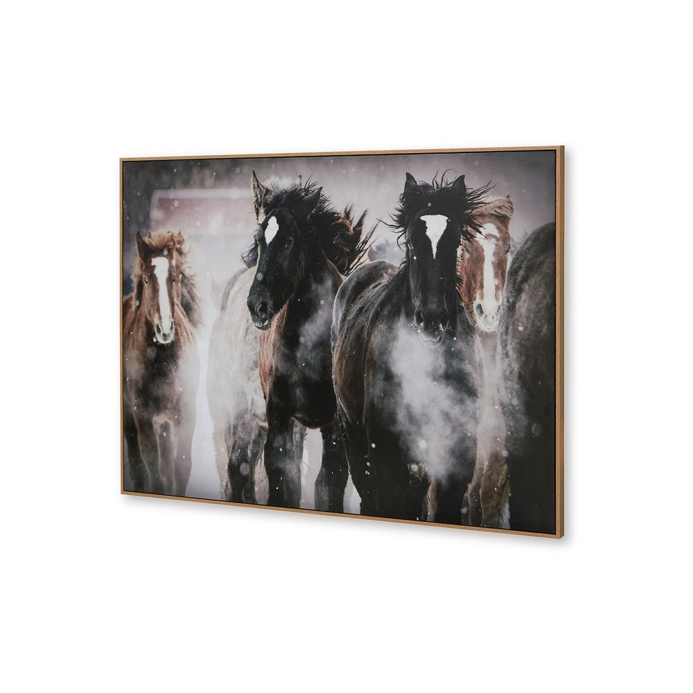 Hose Wall Art, 36x48 Painted Canvas, Brown Black White Running Horses