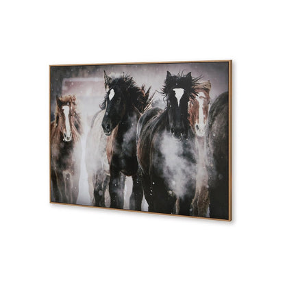 Hose Wall Art, 36x48 Painted Canvas, Brown Black White Running Horses