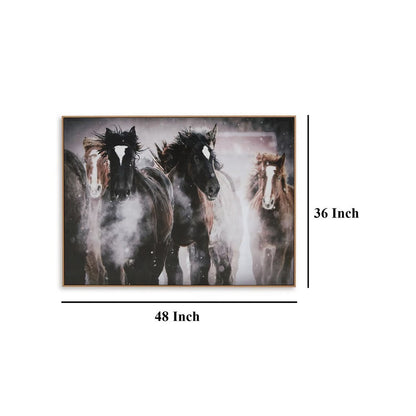 Hose Wall Art, 36x48 Painted Canvas, Brown Black White Running Horses