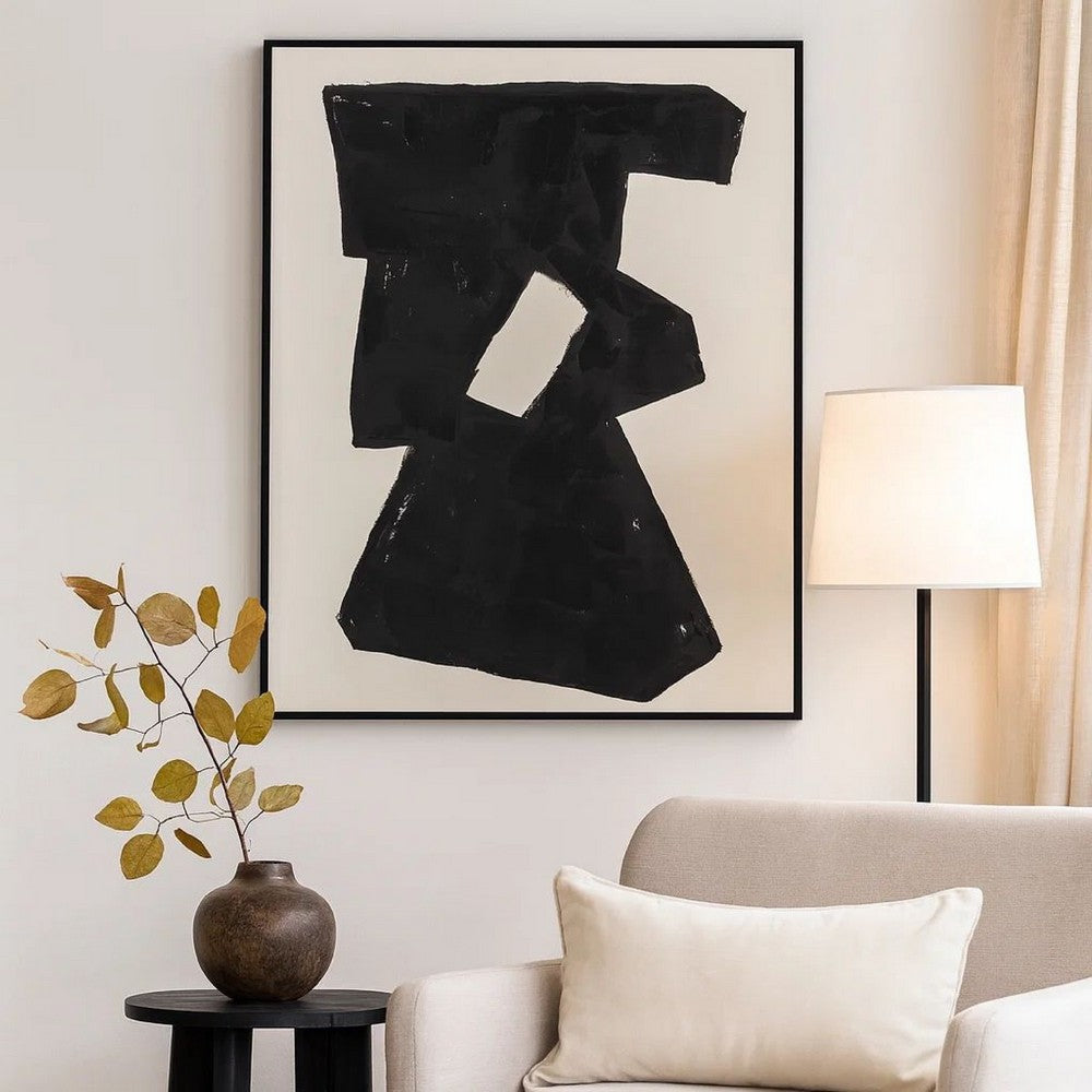 Garcy Wall Art Painting, 30x40, Black and Cream Framed Abstract Decor
