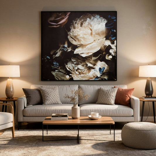 Cruz Floral Wall Art, 40x40 Framed Canvas, Beige, Brown, and Blue
