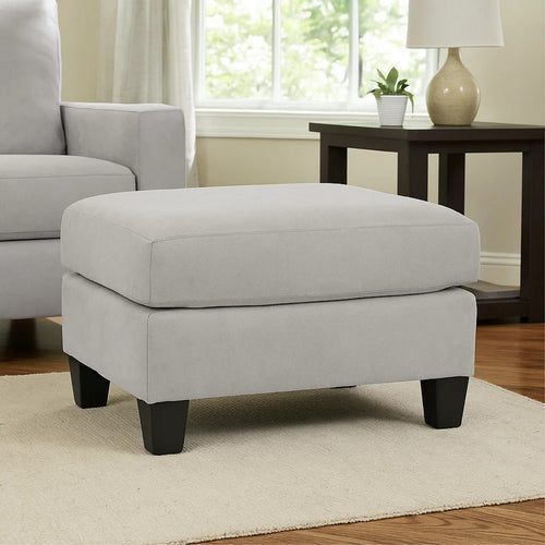 Ratty Ottoman, 33 Inch Rectangular, Plush Cushioned Gray Polyester