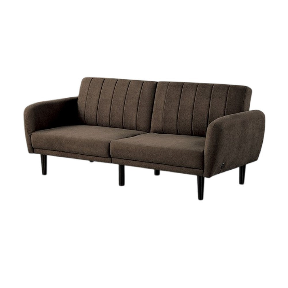Arz Fold Out Futon Sofa Bed, Dark Brown, Retro Channel Tufted Back