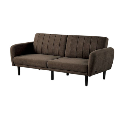 Arz Fold Out Futon Sofa Bed, Dark Brown, Retro Channel Tufted Back