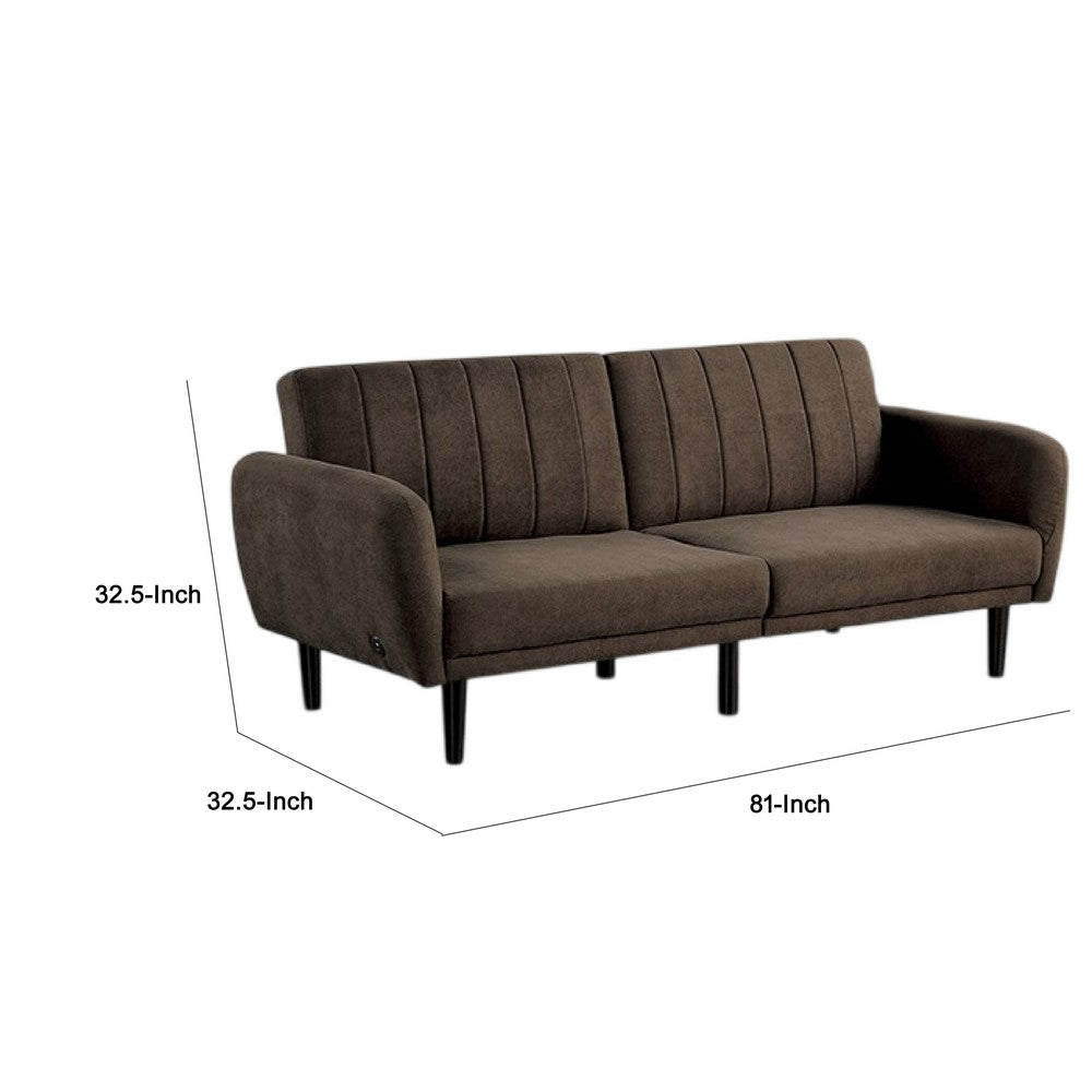 Arz Fold Out Futon Sofa Bed, Dark Brown, Retro Channel Tufted Back