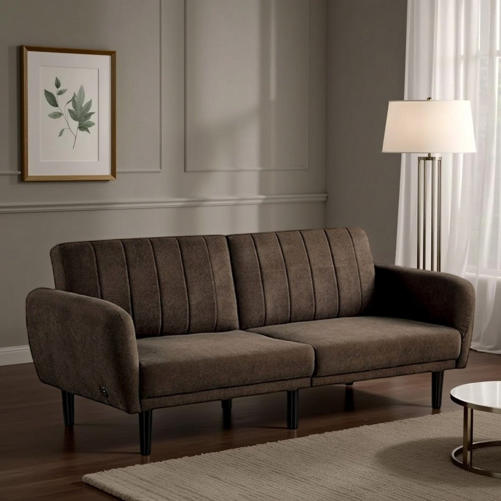 Arz Fold Out Futon Sofa Bed, Dark Brown, Retro Channel Tufted Back