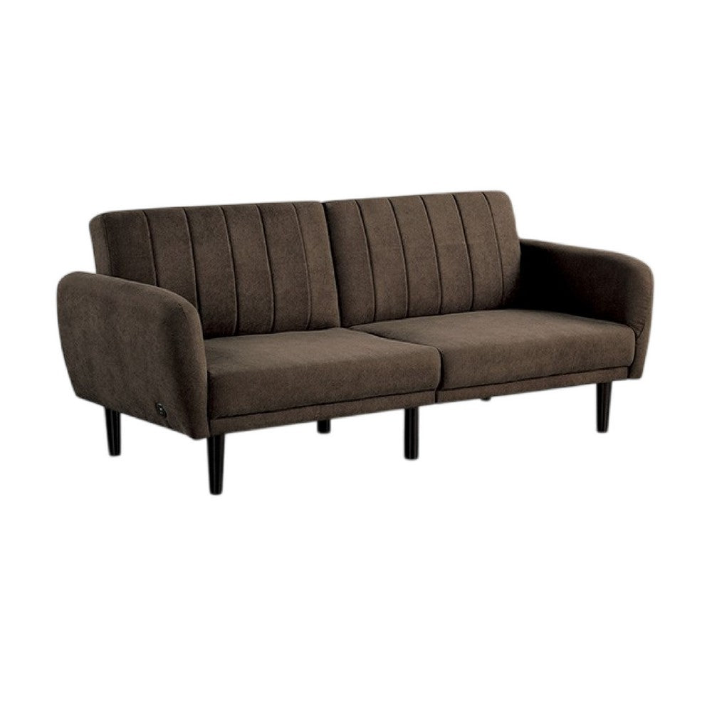 Arz Fold Out Futon Sofa Bed, Dark Brown, Retro Channel Tufted Back
