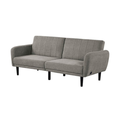 Arz Fold Out Futon Sofa Bed, Light Gray, Retro Channel Tufted Back