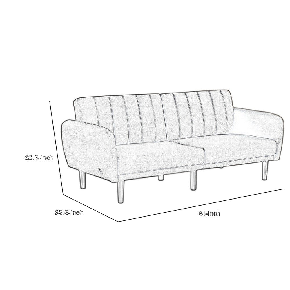 Arz Fold Out Futon Sofa Bed, Light Gray, Retro Channel Tufted Back